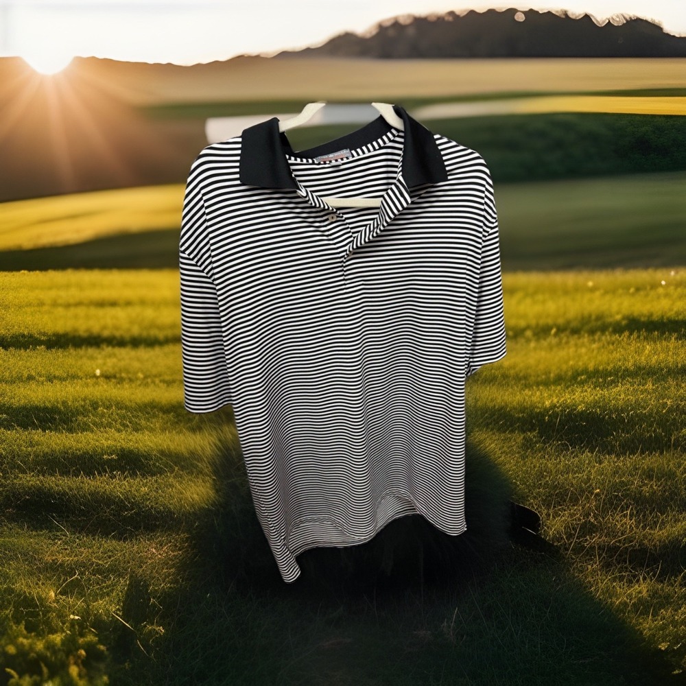 Peter Millar Summer Comfort Black White Stripe Golf Polo Shirt Mens Large